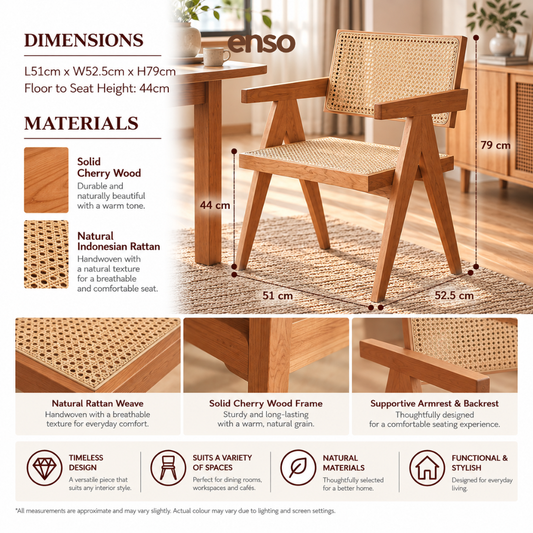 YANE Solid Wood Rattan Dining Chair
