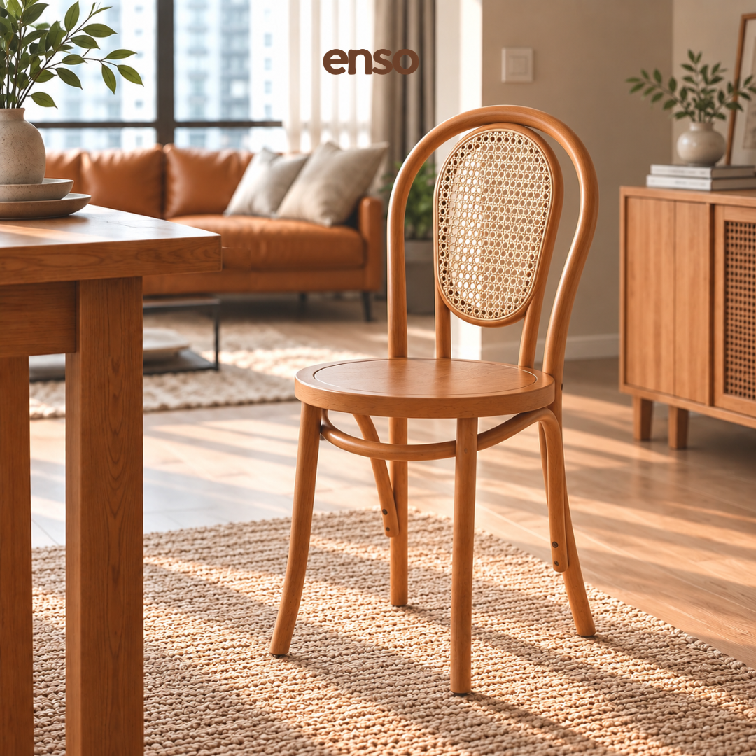 KOMI Solid Wood Rattan Dining Chair