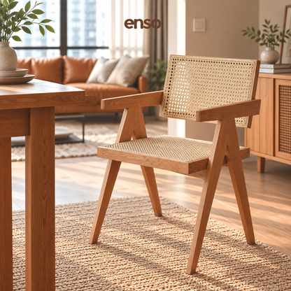 YANE Solid Wood Rattan Dining Chair