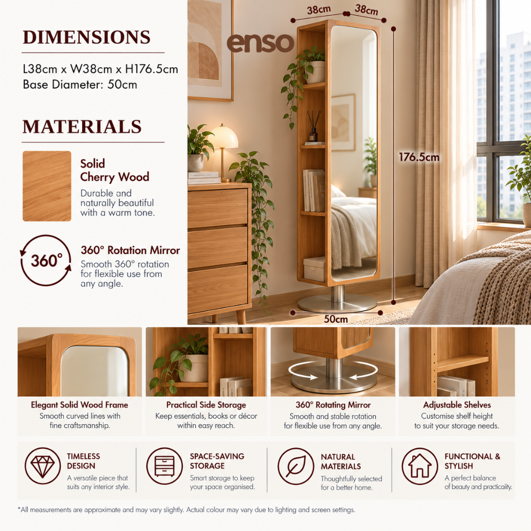 SHIZUKU Solid Wood Storage Mirror