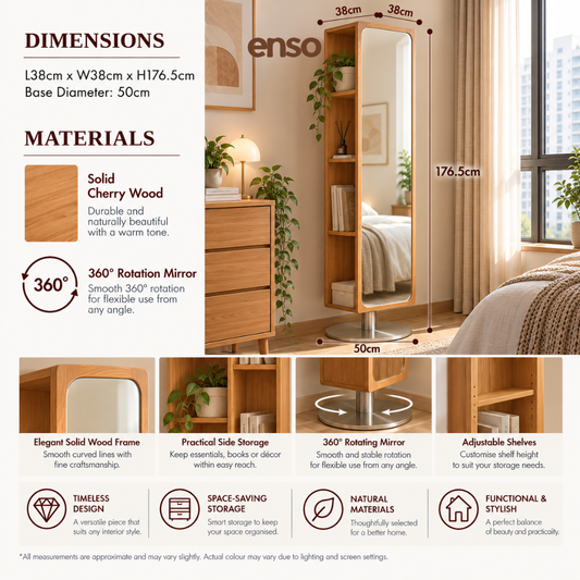 SHIZUKU Solid Wood Storage Mirror