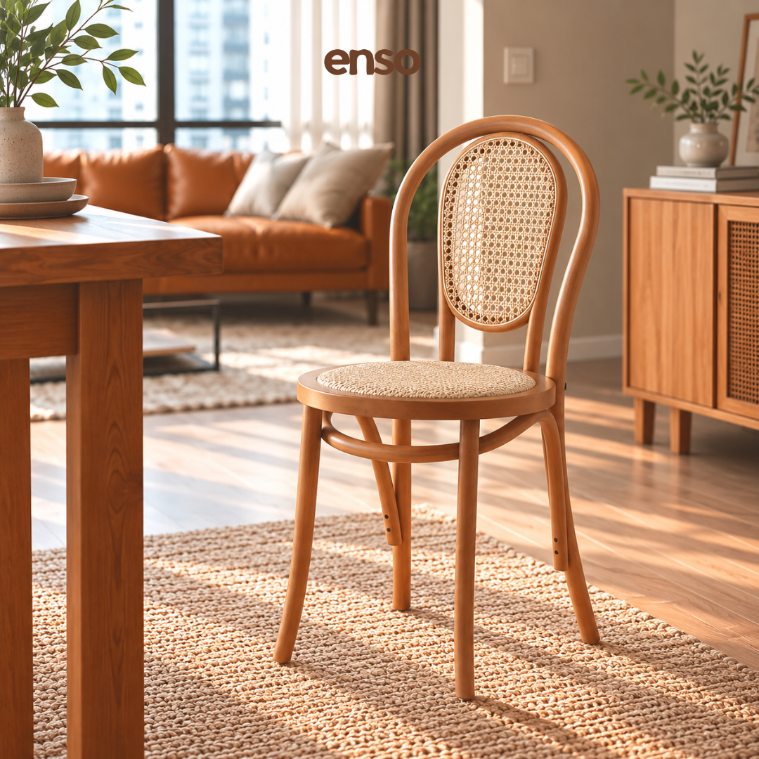 KOMI Solid Wood Rattan Dining Chair