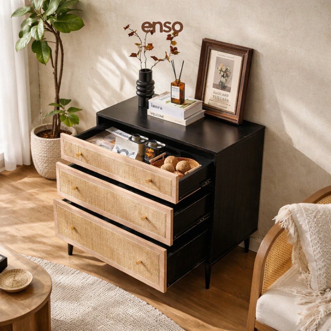 KURA Rattan Solid Wood Chest of Drawer