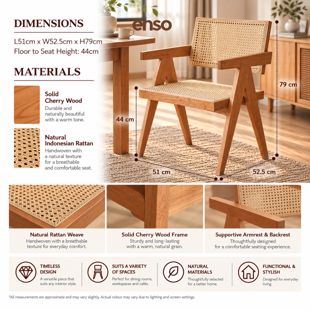YANE Solid Wood Rattan Dining Chair