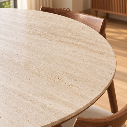 Borge Travertine Solid Wood Round Dining Table