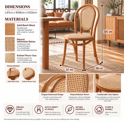 KOMI Solid Wood Rattan Dining Chair