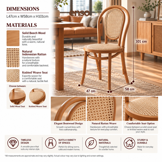 KOMI Solid Wood Rattan Dining Chair