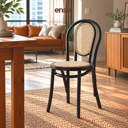 KOMI Solid Wood Rattan Dining Chair