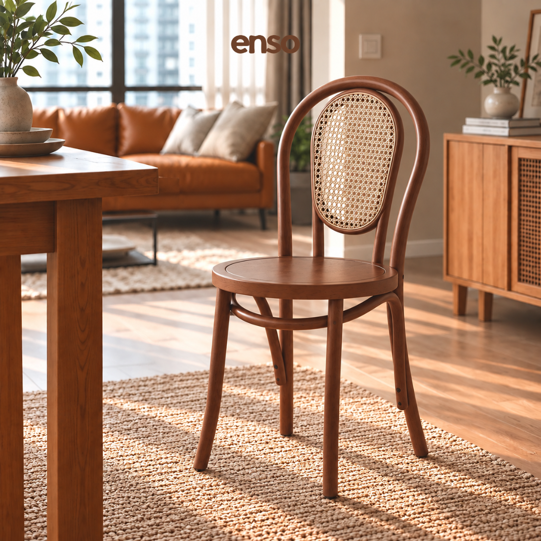 KOMI Solid Wood Rattan Dining Chair