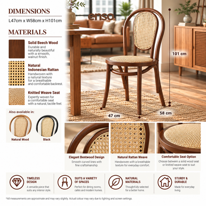 KOMI Solid Wood Rattan Dining Chair