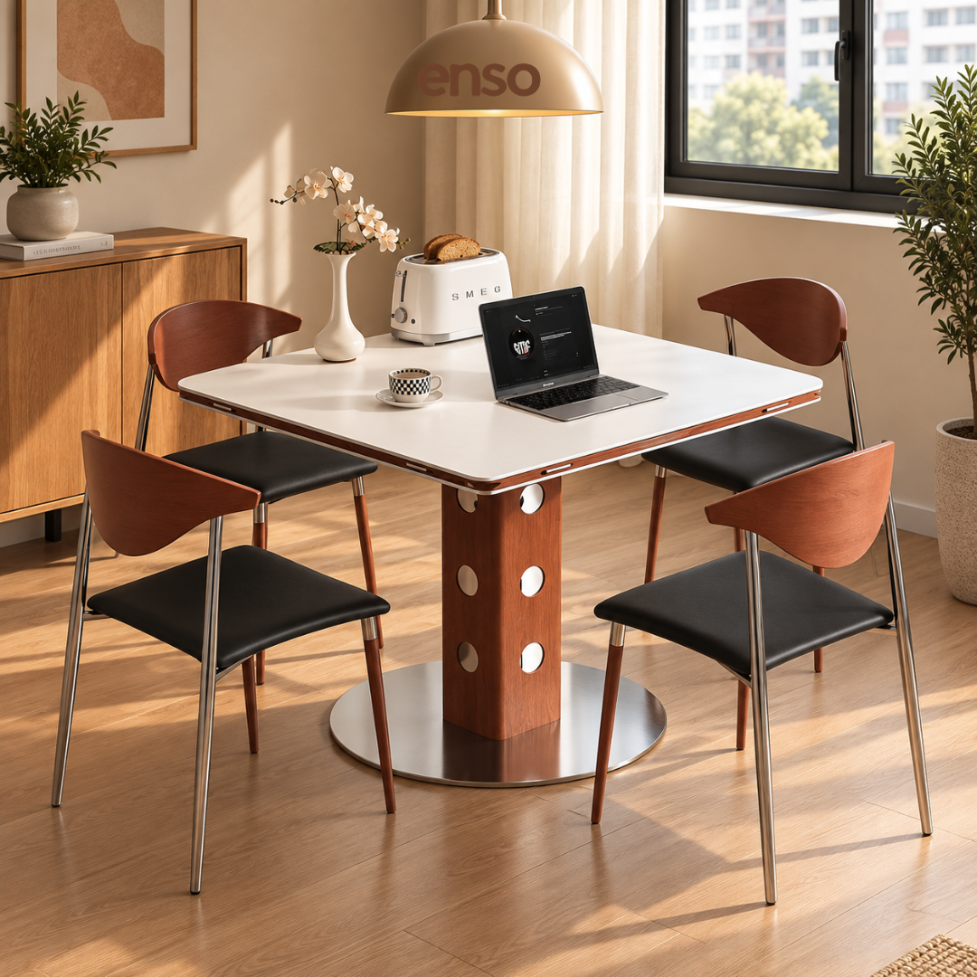BJORN Sintered Stone Solid Wood Extendable Dining Table