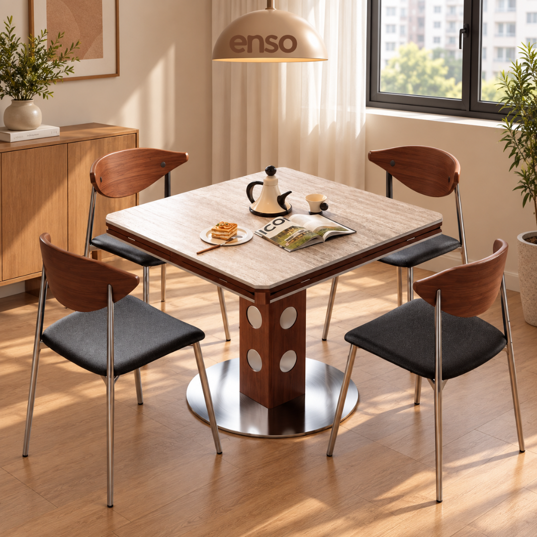 BJORN Sintered Stone Solid Wood Extendable Dining Table