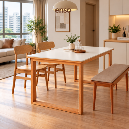 HIKARI Sintered Stone Solid Wood Dining Table